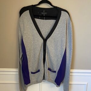 NWOT 21 Men‎ Gray Cardigan with Purple and Black Details- XL